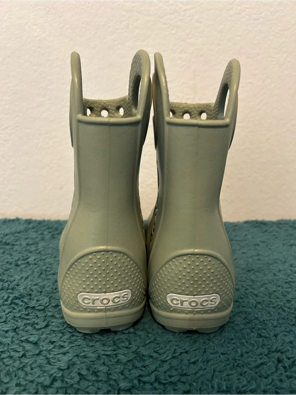 CROCS Kids Olive Green Rain & Snow Boots with Pull Handle